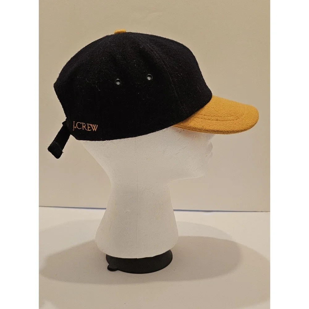 J.Crew Vintage Wool Blend Baseball Cap Black Mustard Yellow Made in USA Medium